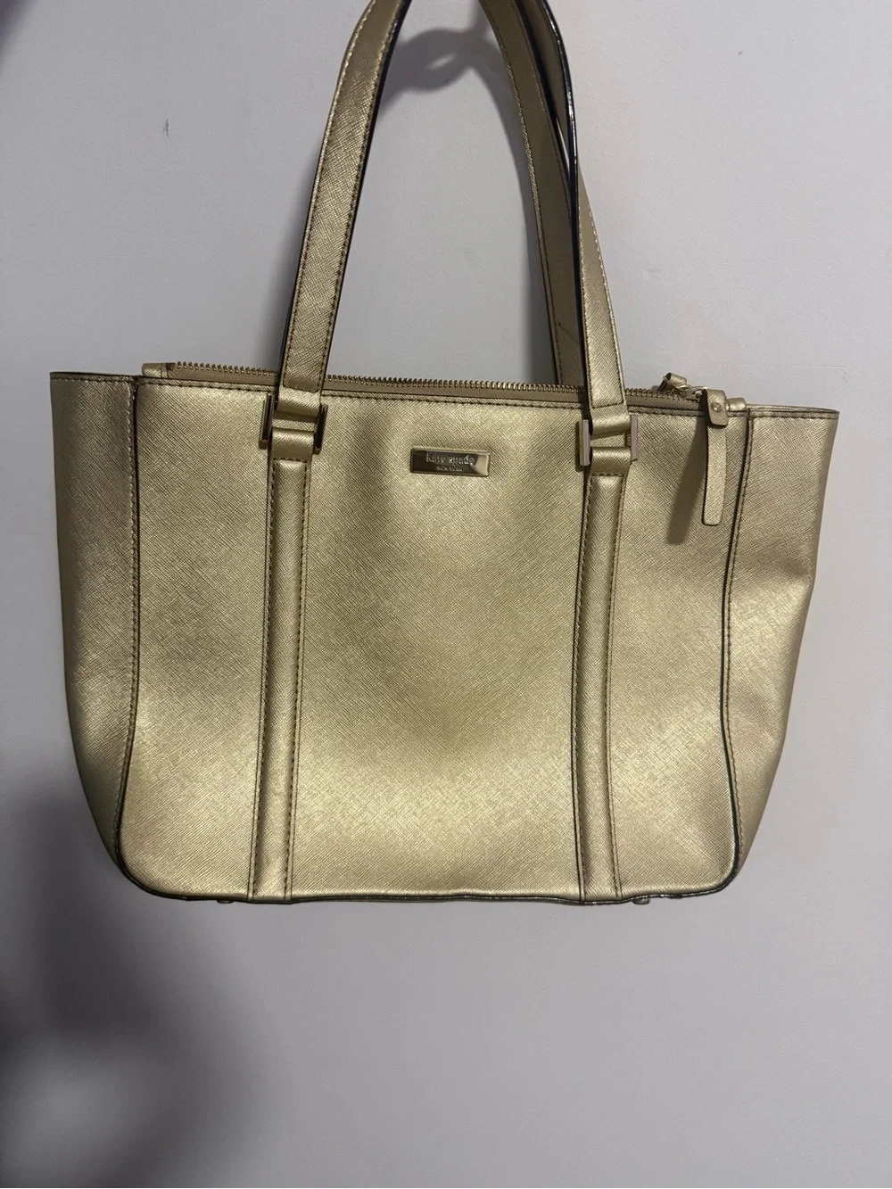 kate spade Metallic Gold Tote Bag with Double Handles